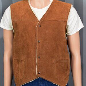 Men's Vintage Sears Fieldmaster Snap Button Suede Leather Vest - XL